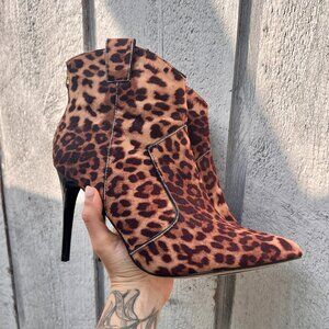 Just Fab Leopard Print Cowboy Stiletto Booties Size 9.5